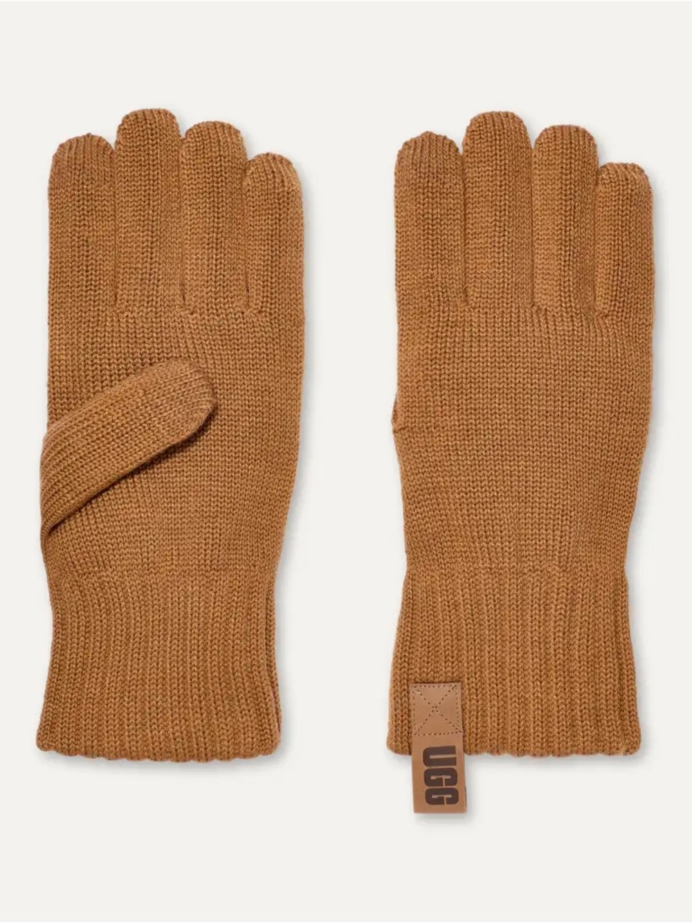 BRAND NEW: UGG Men's Knit Leather-Trim Gloves - Chestnut